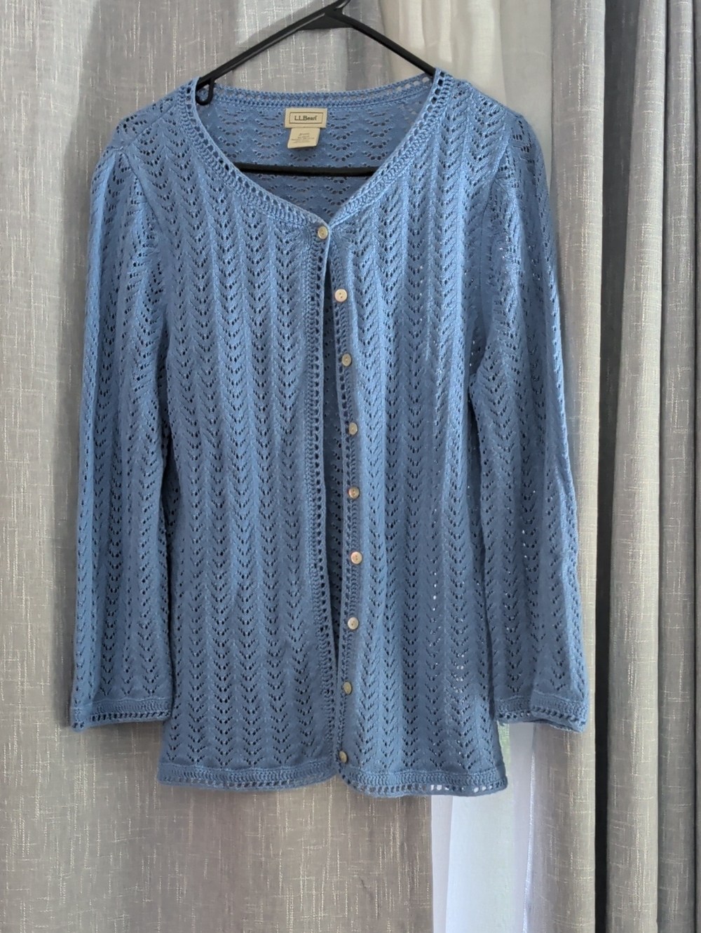 L.L.. Bean Sky Blue Openwork Button-Up Cardigan Sz. M